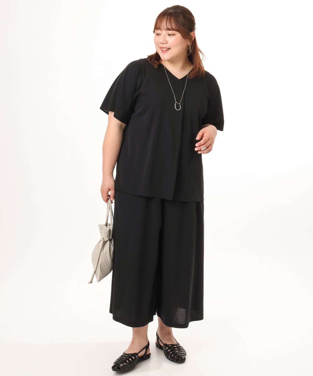 OLKGD27079 eur3(エウルキューブ) 【WEB先行販売】【大きいサイズ/接触冷感/セットアップ対応】Vネックジャージートップス ブラック