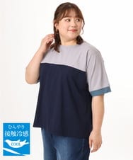 OLKGD29069 eur3(エウルキューブ) 【WEB先行販売】【大きいサイズ/接触冷感】カラーブロッキングトップス ネイビー