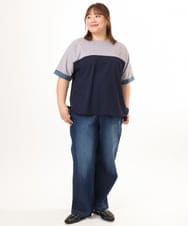 OLKGD29069 eur3(エウルキューブ) 【WEB先行販売】【大きいサイズ/接触冷感】カラーブロッキングトップス ネイビー