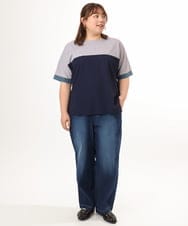 OLKGD29069 eur3(エウルキューブ) 【WEB先行販売】【大きいサイズ/接触冷感】カラーブロッキングトップス ネイビー