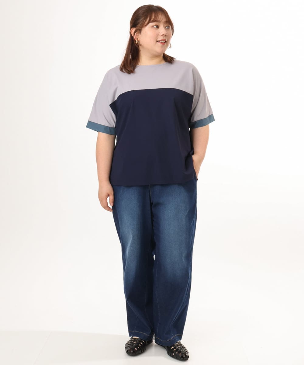 OLKGD29069 eur3(エウルキューブ) 【WEB先行販売】【大きいサイズ/接触冷感】カラーブロッキングトップス ネイビー