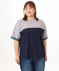 OLKGD29069 eur3(エウルキューブ) 【WEB先行販売】【大きいサイズ/接触冷感】カラーブロッキングトップス ネイビー