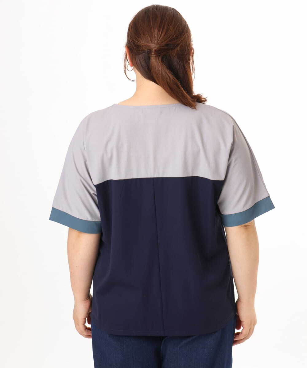 OLKGD29069 eur3(エウルキューブ) 【WEB先行販売】【大きいサイズ/接触冷感】カラーブロッキングトップス ネイビー