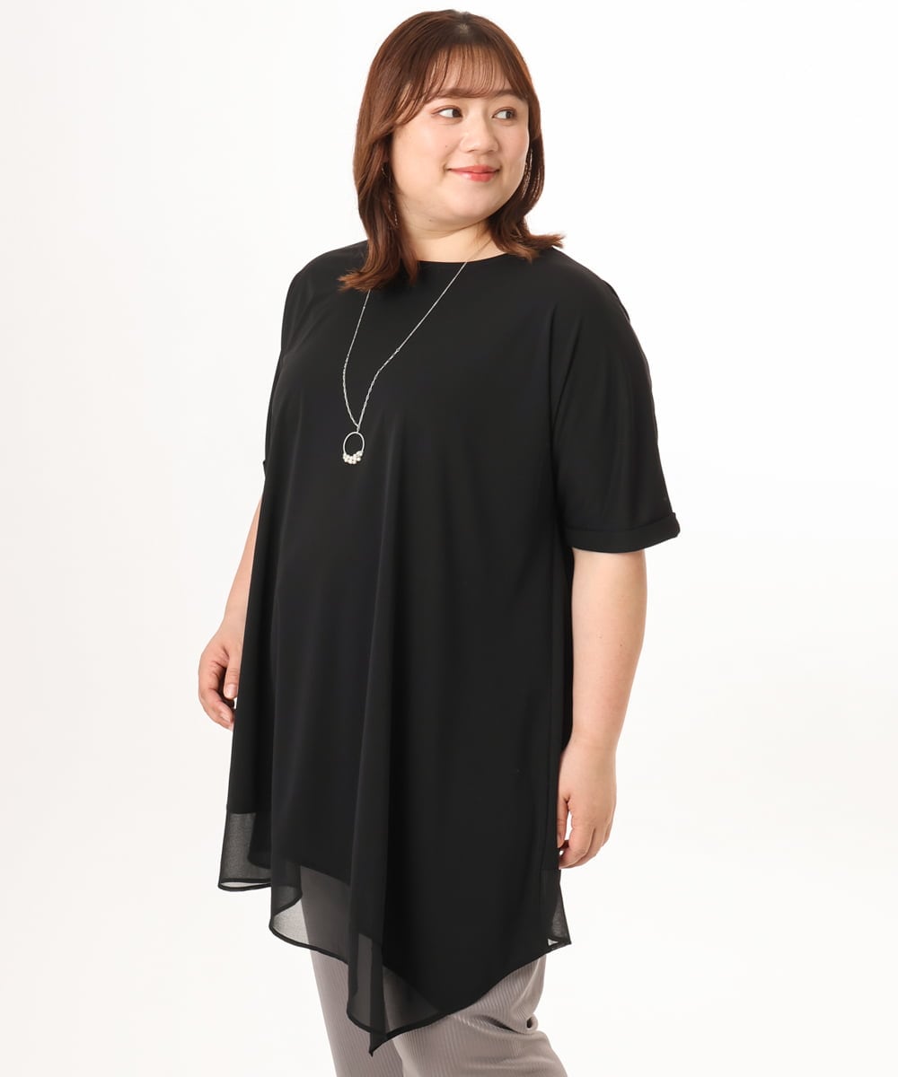 OLKGD30099 eur3(エウルキューブ) 【WEB先行販売】【大きいサイズ/ 接触冷感】シアーヘムイレヘムトップス ブラック