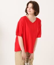 OLKGD33059 eur3(エウルキューブ) 【WEB先行販売】【大きいサイズ】Vネック袖―シア―トップス レッド