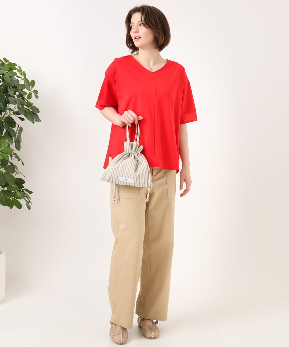 OLKGD33059 eur3(エウルキューブ) 【WEB先行販売】【大きいサイズ】Vネック袖―シア―トップス レッド