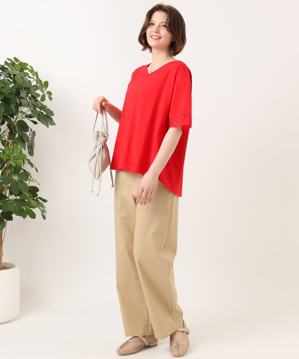 OLKGD33059 eur3(エウルキューブ) 【WEB先行販売】【大きいサイズ】Vネック袖―シア―トップス レッド