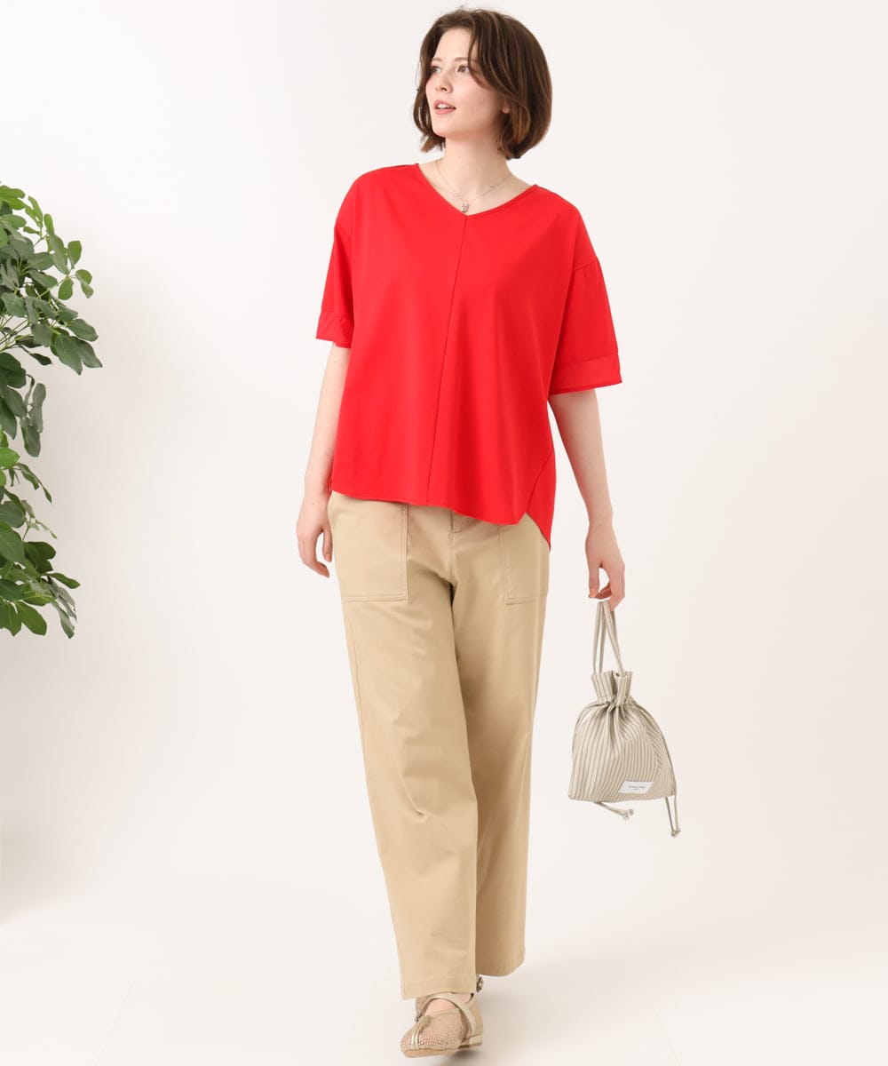 OLKGD33059 eur3(エウルキューブ) 【WEB先行販売】【大きいサイズ】Vネック袖―シア―トップス レッド