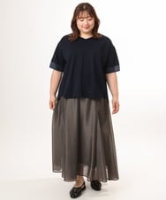 OLKGD33059 eur3(エウルキューブ) 【WEB先行販売】【大きいサイズ】Vネック袖―シア―トップス ネイビー