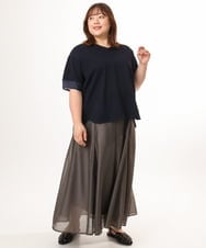 OLKGD33059 eur3(エウルキューブ) 【WEB先行販売】【大きいサイズ】Vネック袖―シア―トップス ネイビー