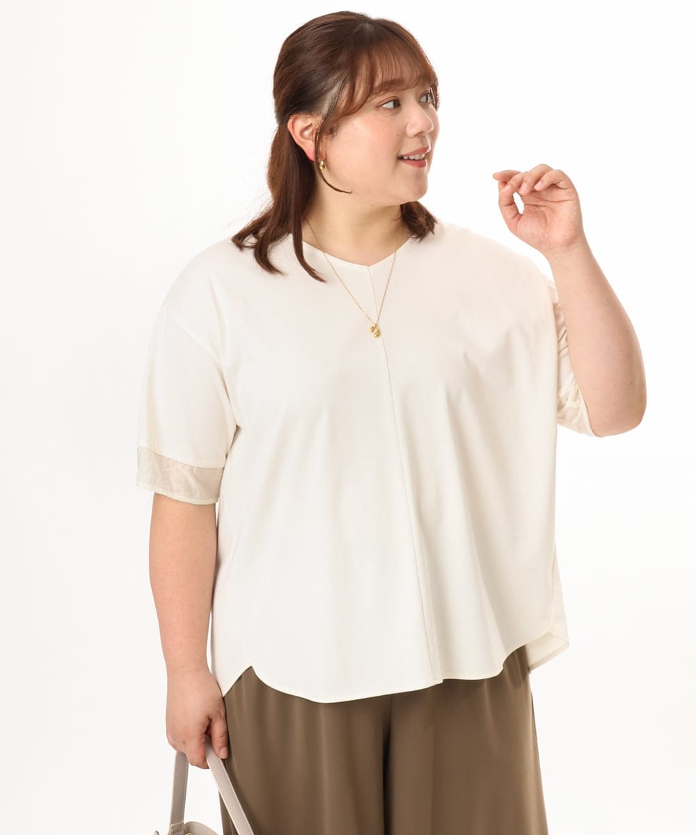 OLKGD33059 eur3(エウルキューブ) 【WEB先行販売】【大きいサイズ】Vネック袖―シア―トップス アイボリー