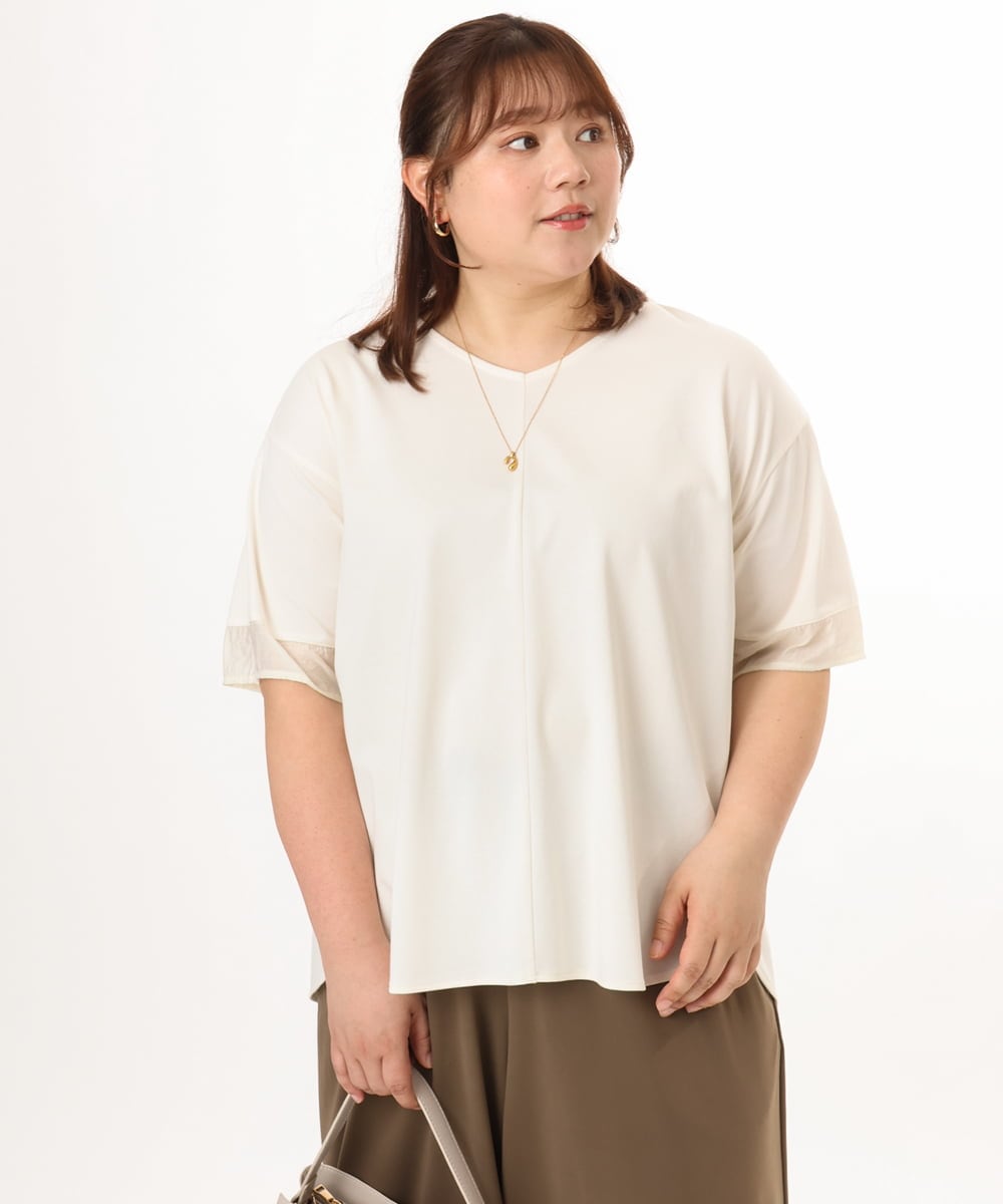 OLKGD33059 eur3(エウルキューブ) 【WEB先行販売】【大きいサイズ】Vネック袖―シア―トップス アイボリー