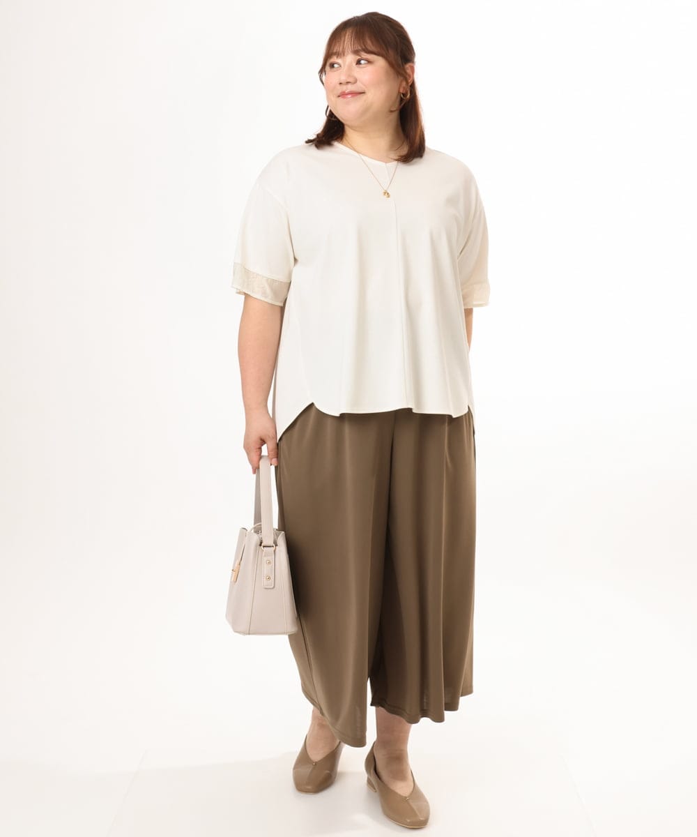 OLKGD33059 eur3(エウルキューブ) 【WEB先行販売】【大きいサイズ】Vネック袖―シア―トップス アイボリー