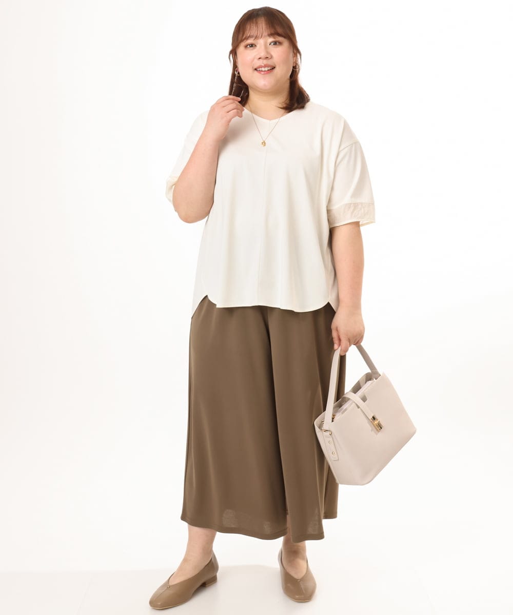 OLKGD33059 eur3(エウルキューブ) 【WEB先行販売】【大きいサイズ】Vネック袖―シア―トップス アイボリー