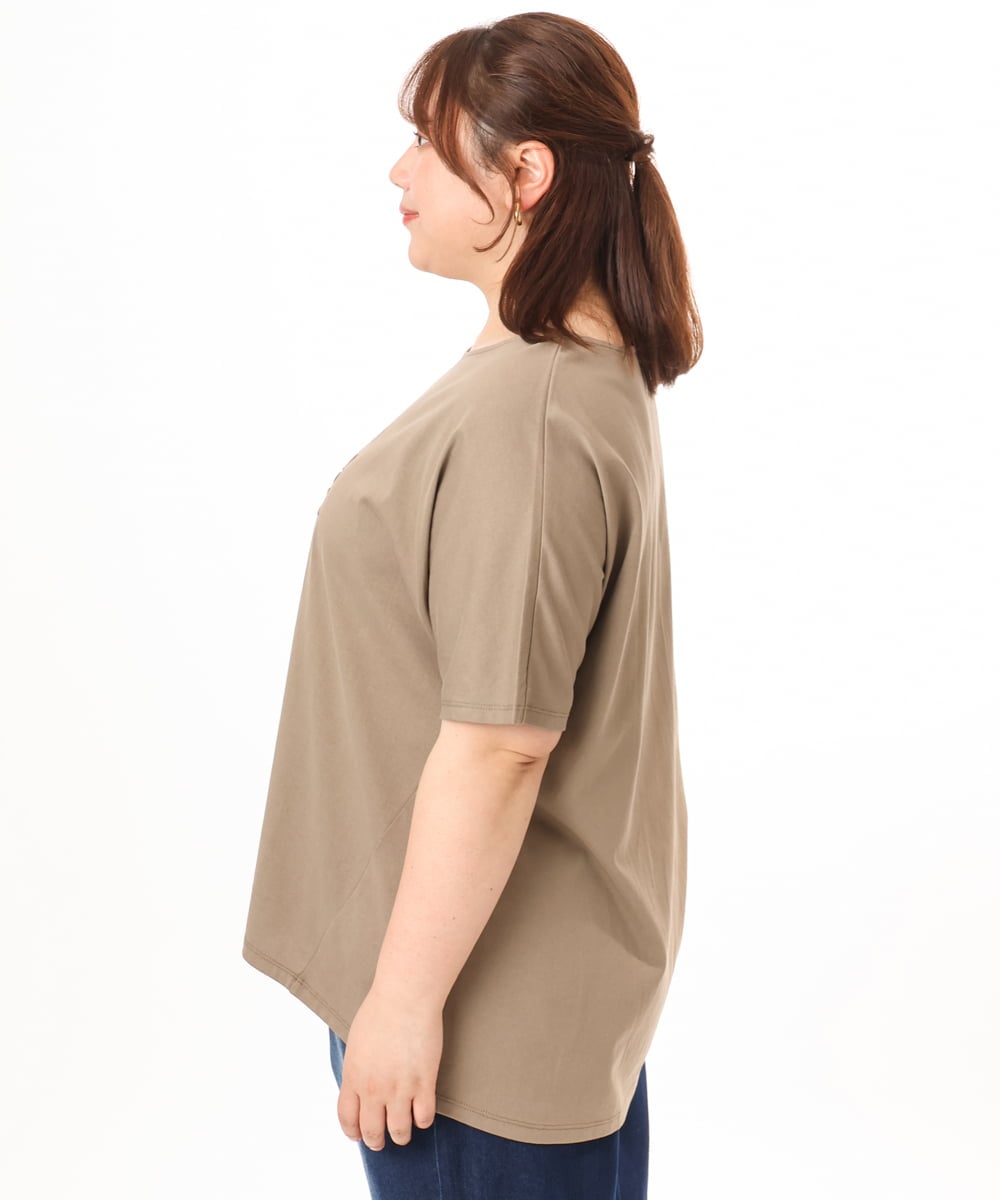 OLKGD34054 eur3(エウルキューブ) 【WEB先行販売】【大きいサイズ/UVカット/接触冷感】コットンエンボスロゴＴシャツ モカ
