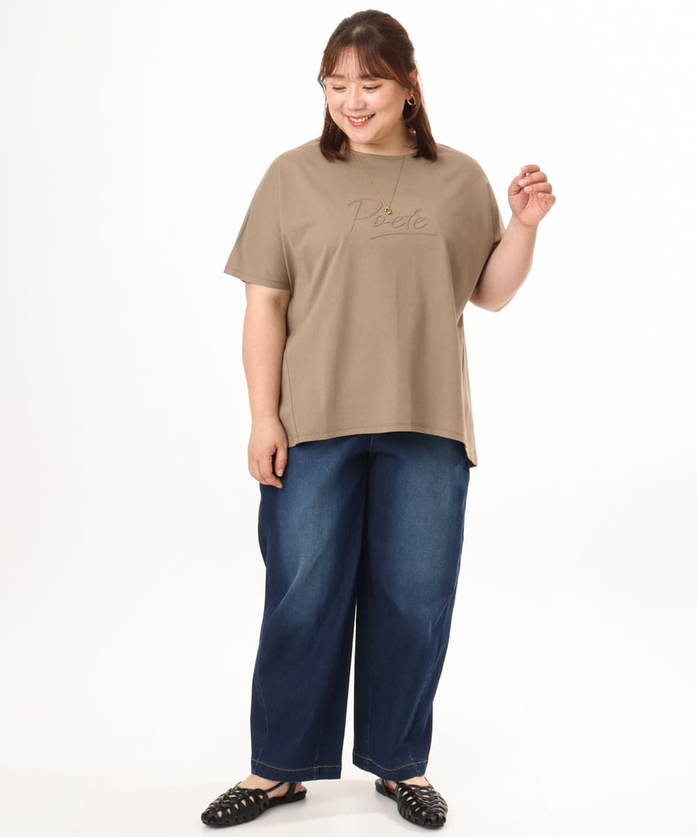 OLKGD34054 eur3(エウルキューブ) 【WEB先行販売】【大きいサイズ/UVカット/接触冷感】コットンエンボスロゴＴシャツ モカ