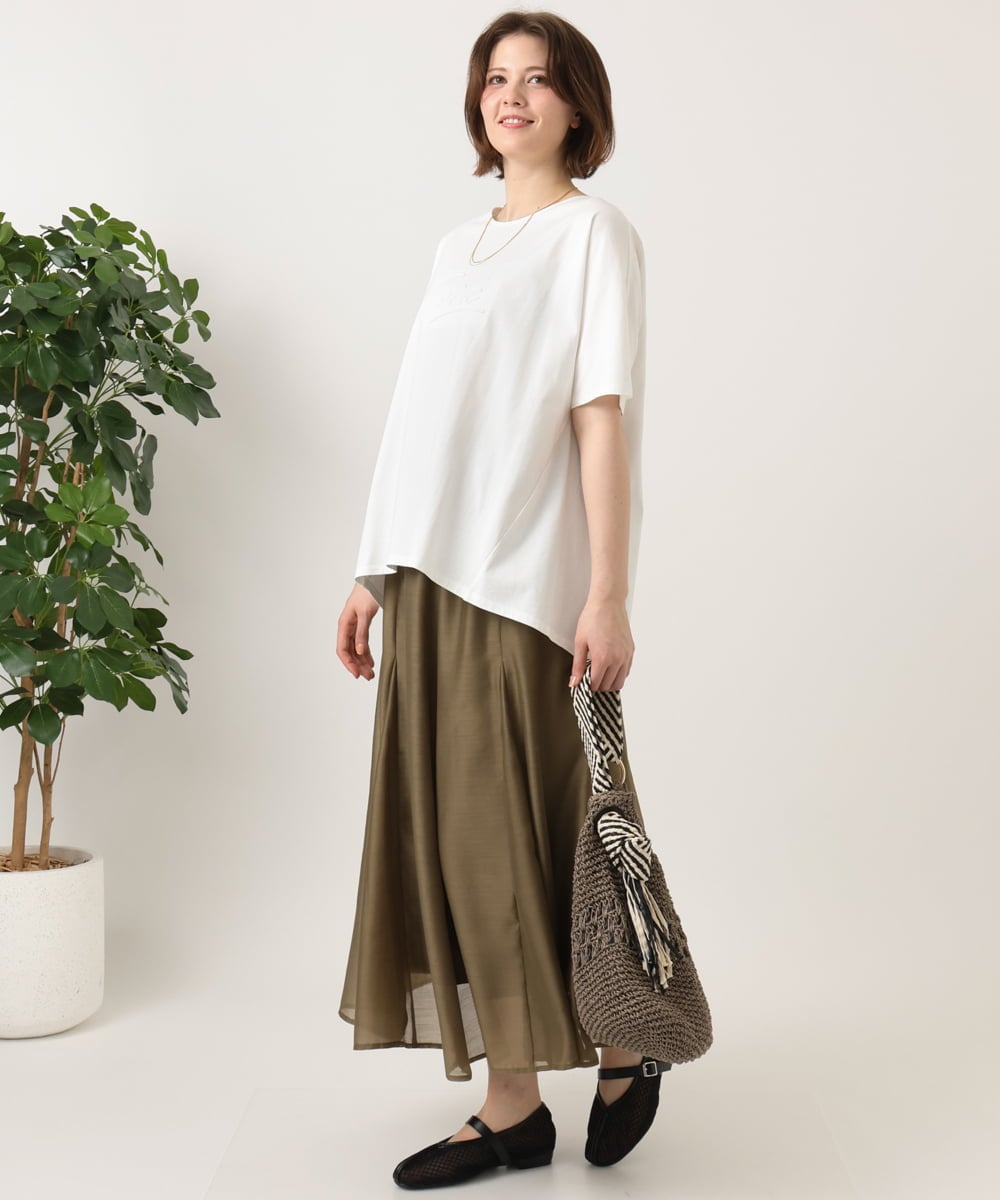 OLKGD34054 eur3(エウルキューブ) 【WEB先行販売】【大きいサイズ/UVカット/接触冷感】コットンエンボスロゴＴシャツ ホワイト