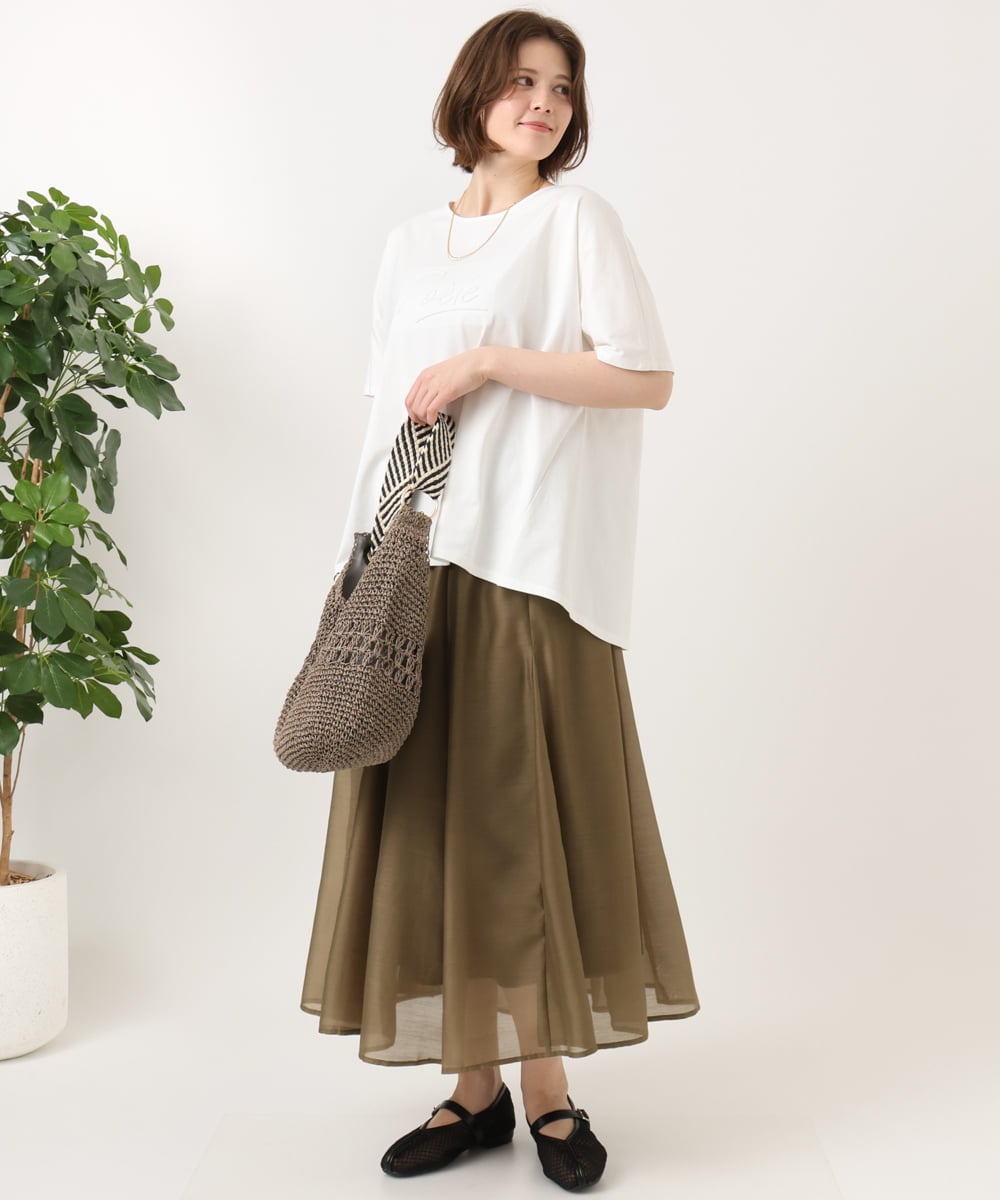 OLKGD34054 eur3(エウルキューブ) 【WEB先行販売】【大きいサイズ/UVカット/接触冷感】コットンエンボスロゴＴシャツ ホワイト