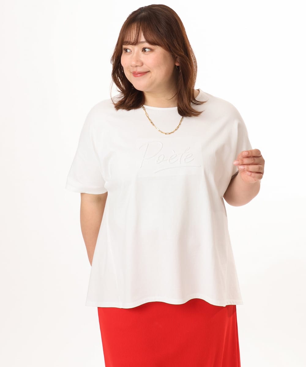 OLKGD34054 eur3(エウルキューブ) 【WEB先行販売】【大きいサイズ/UVカット/接触冷感】コットンエンボスロゴＴシャツ ホワイト