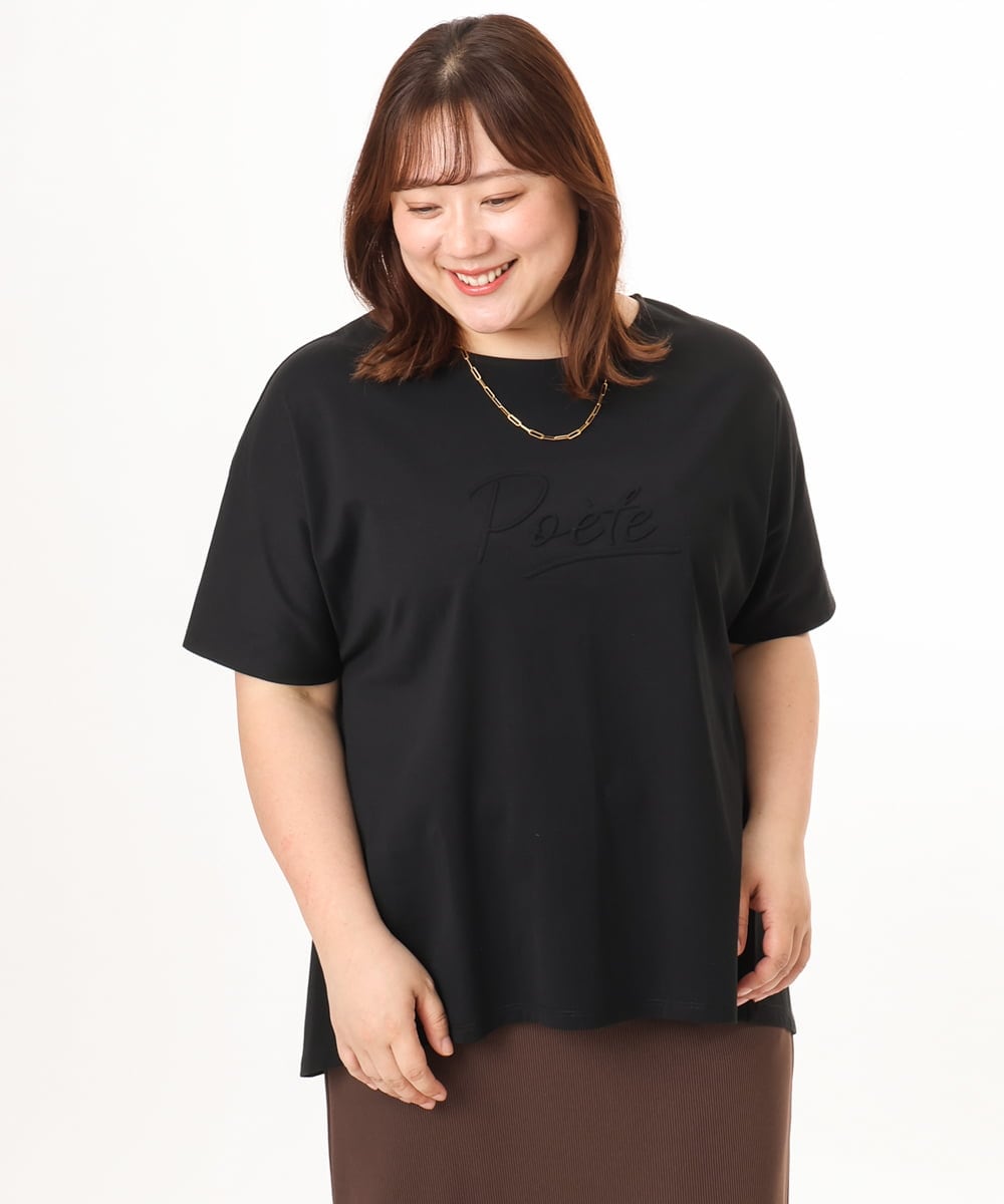 OLKGD34054 eur3(エウルキューブ) 【WEB先行販売】【大きいサイズ/UVカット/接触冷感】コットンエンボスロゴＴシャツ ブラック