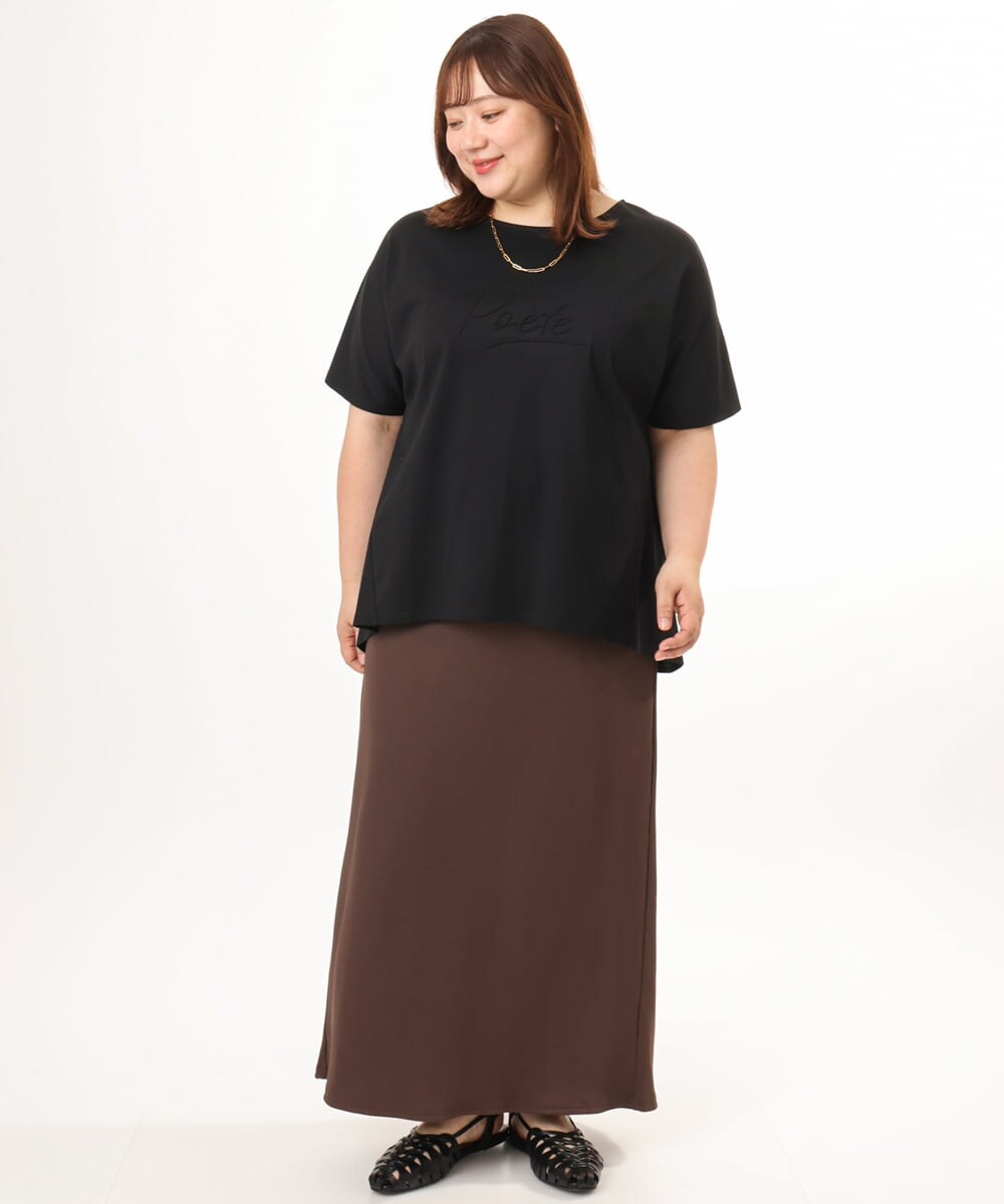 OLKGD34054 eur3(エウルキューブ) 【WEB先行販売】【大きいサイズ/UVカット/接触冷感】コットンエンボスロゴＴシャツ ブラック