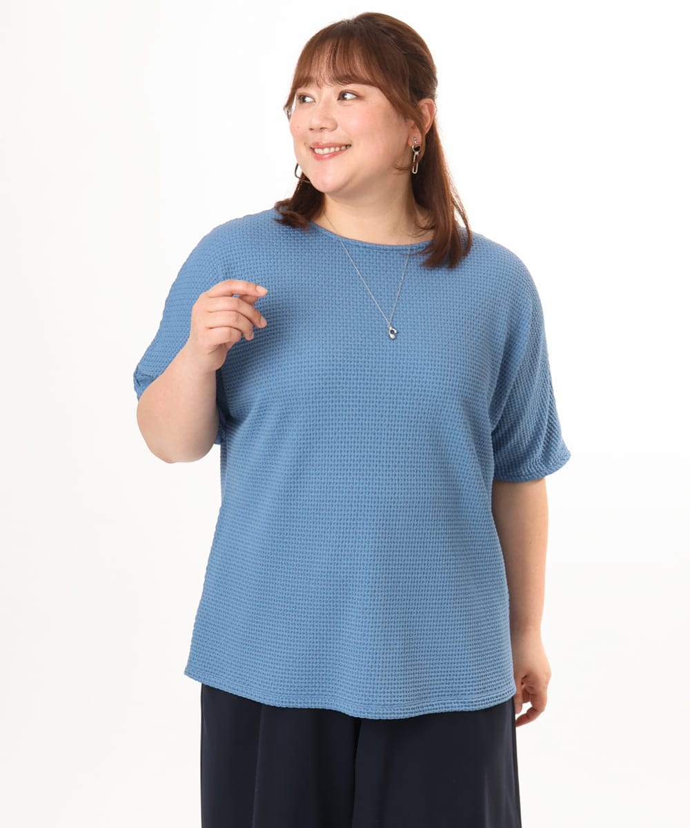 OLKGD35064 eur3(エウルキューブ) 【大きいサイズ】シャーリングジャージープルオーバー ブルー