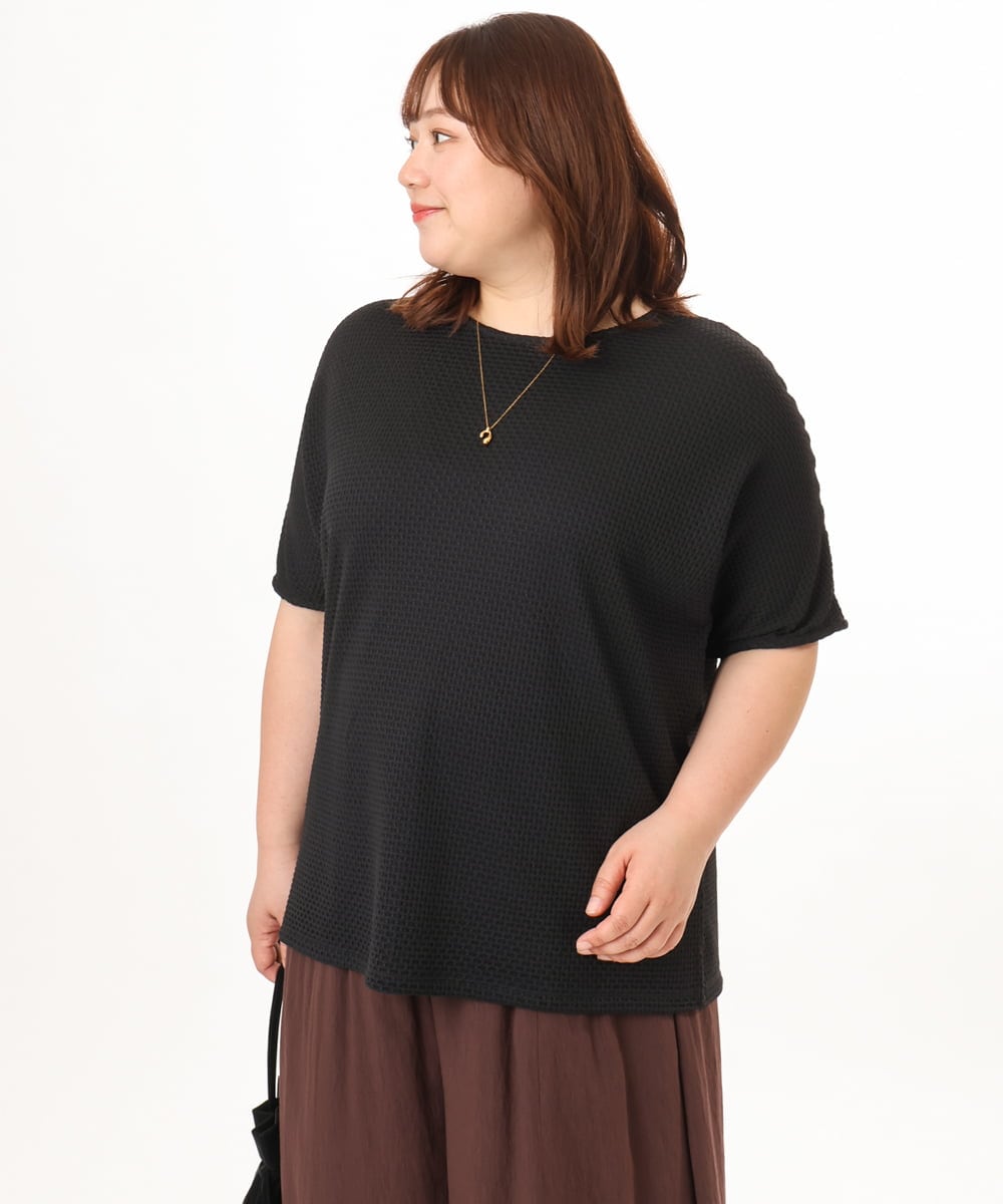 OLKGD35064 eur3(エウルキューブ) 【大きいサイズ】シャーリングジャージープルオーバー ブラック