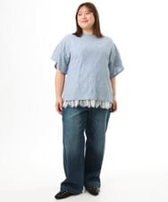 OLKGD37069 eur3(エウルキューブ) 【WEB先行販売】【大きいサイズ】アイレットレースフレアスリーブトップス ライトブルー