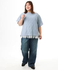 OLKGD37069 eur3(エウルキューブ) 【WEB先行販売】【大きいサイズ】アイレットレースフレアスリーブトップス ライトブルー