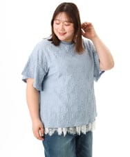 OLKGD37069 eur3(エウルキューブ) 【WEB先行販売】【大きいサイズ】アイレットレースフレアスリーブトップス ライトブルー