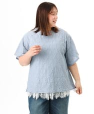 OLKGD37069 eur3(エウルキューブ) 【WEB先行販売】【大きいサイズ】アイレットレースフレアスリーブトップス ライトブルー