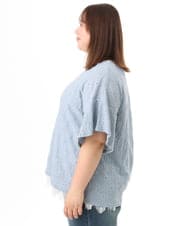 OLKGD37069 eur3(エウルキューブ) 【WEB先行販売】【大きいサイズ】アイレットレースフレアスリーブトップス ライトブルー