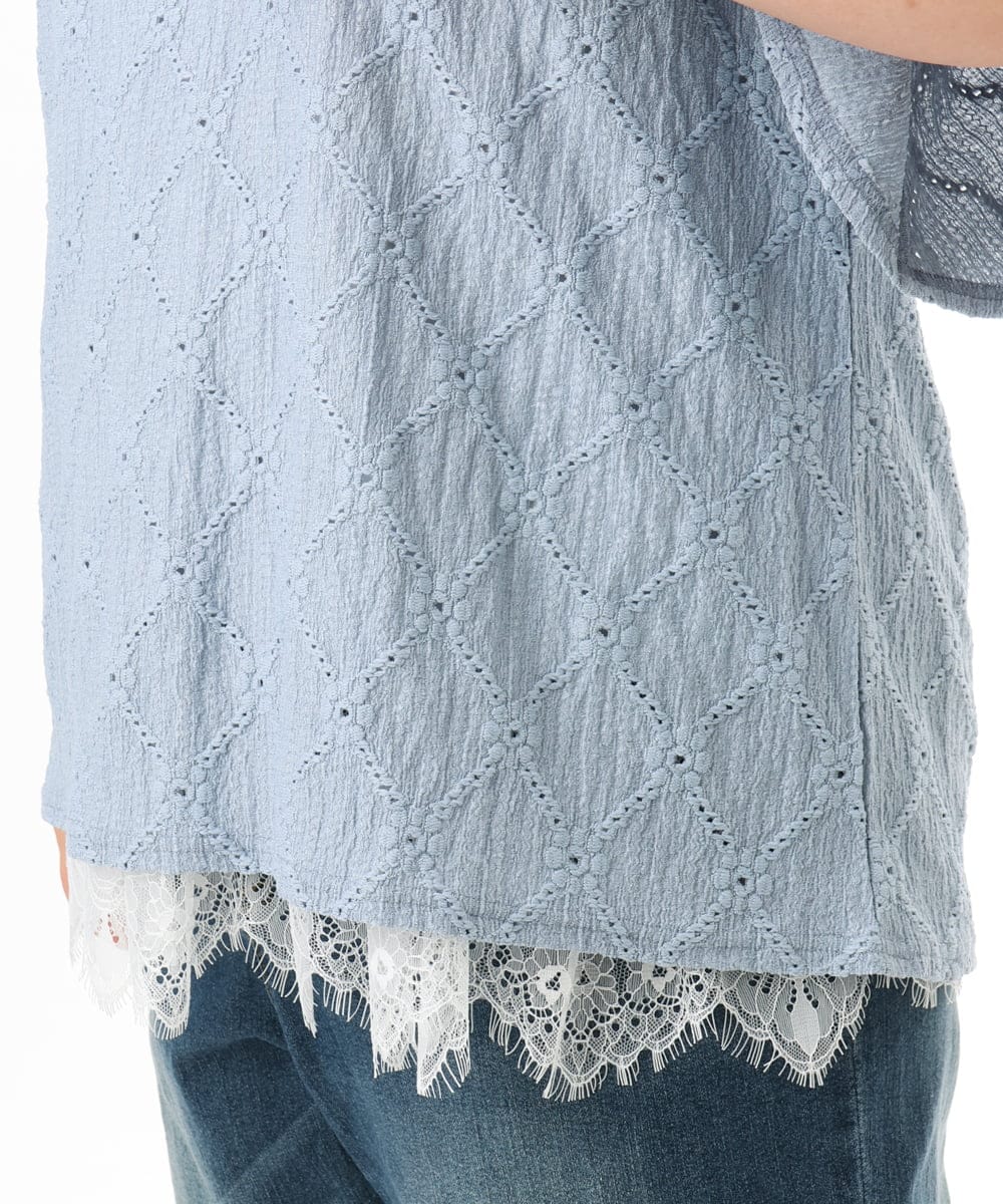 OLKGD37069 eur3(エウルキューブ) 【WEB先行販売】【大きいサイズ】アイレットレースフレアスリーブトップス ライトブルー