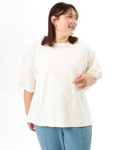 OLKGD37069 eur3 【WEB先行販売】【大きいサイズ】アイレットレースフレアスリーブトップス