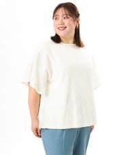 OLKGD37069 eur3(エウルキューブ) 【WEB先行販売】【大きいサイズ】アイレットレースフレアスリーブトップス ホワイト