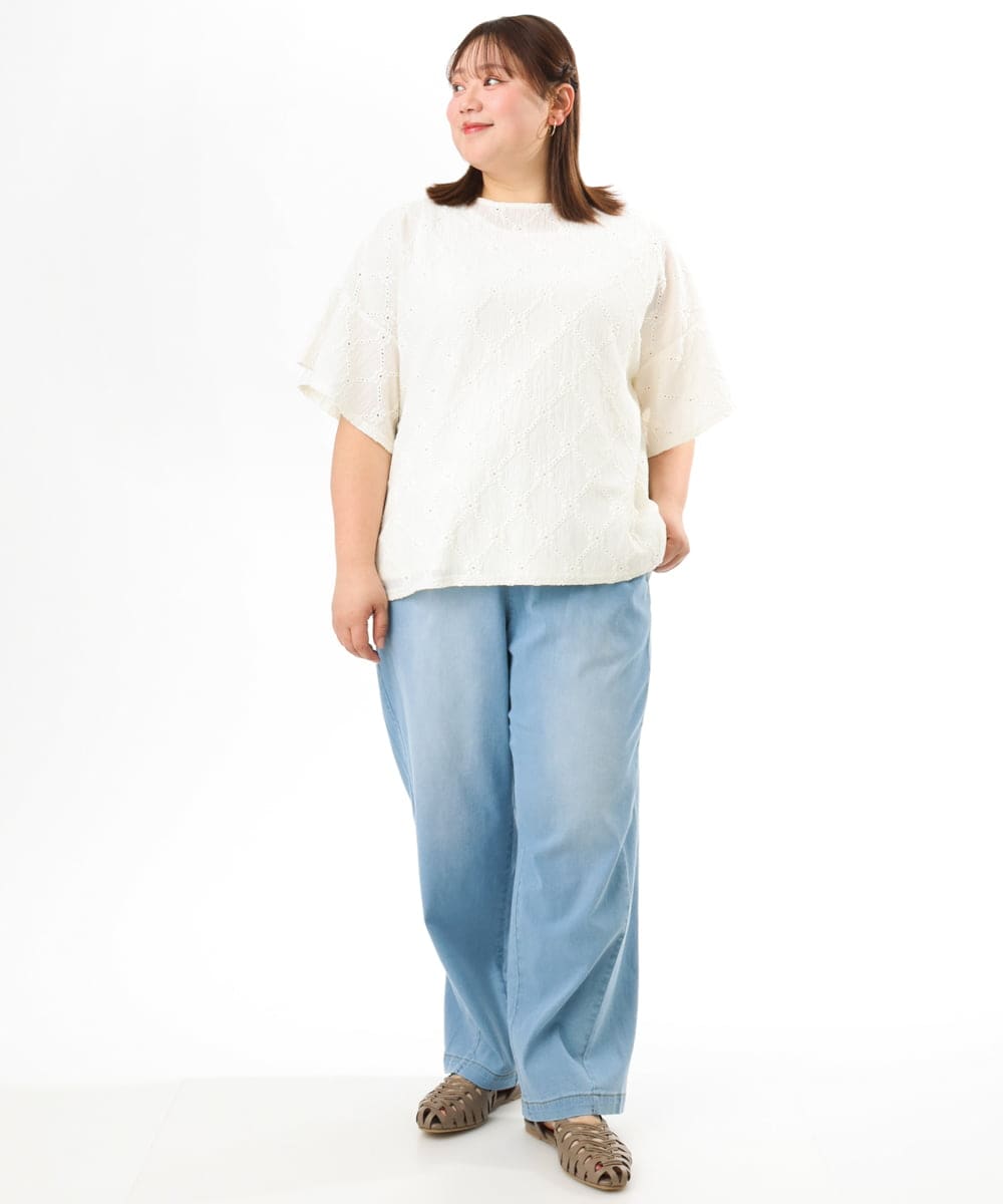 OLKGD37069 eur3(エウルキューブ) 【WEB先行販売】【大きいサイズ】アイレットレースフレアスリーブトップス ホワイト