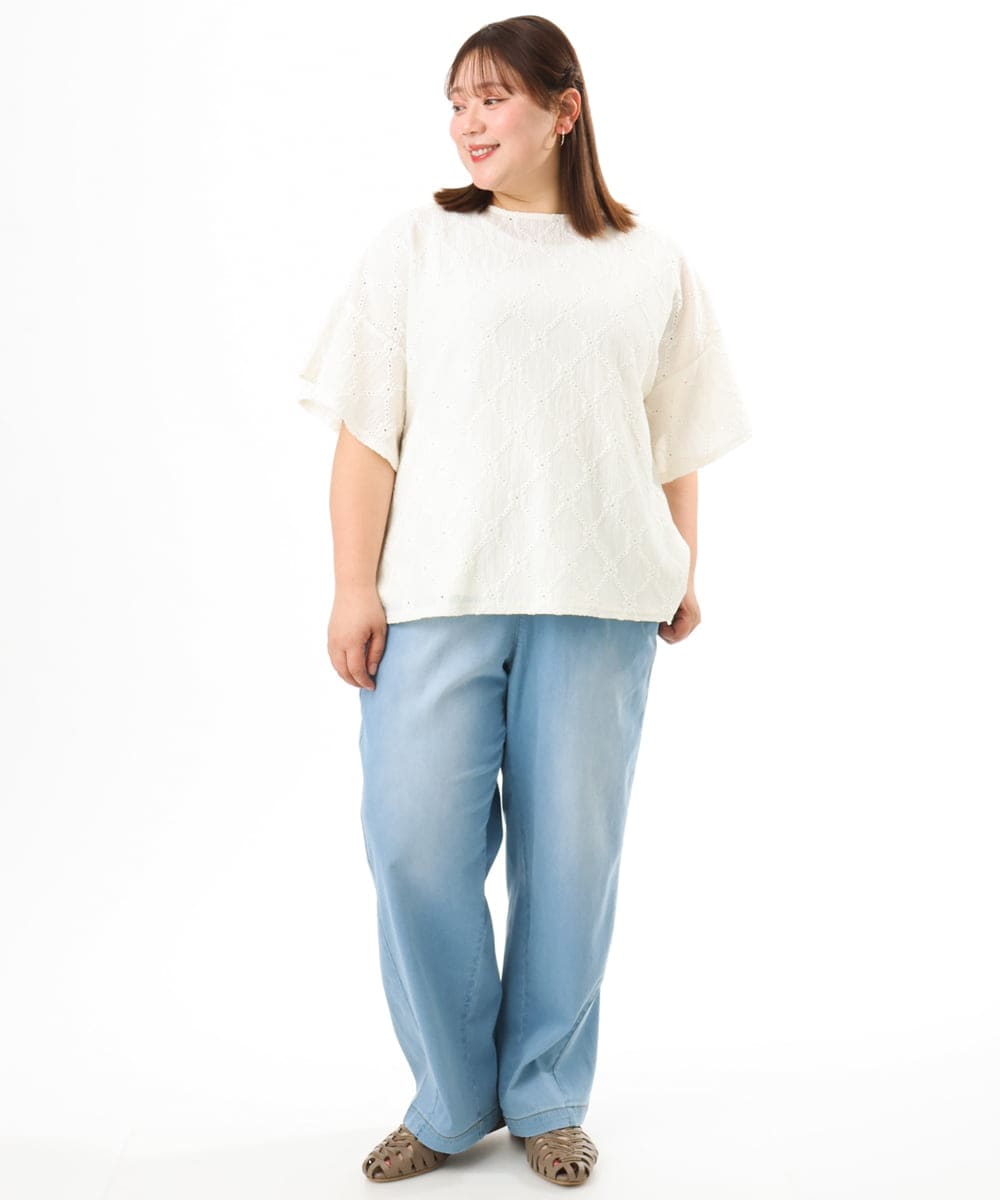 OLKGD37069 eur3(エウルキューブ) 【WEB先行販売】【大きいサイズ】アイレットレースフレアスリーブトップス ホワイト