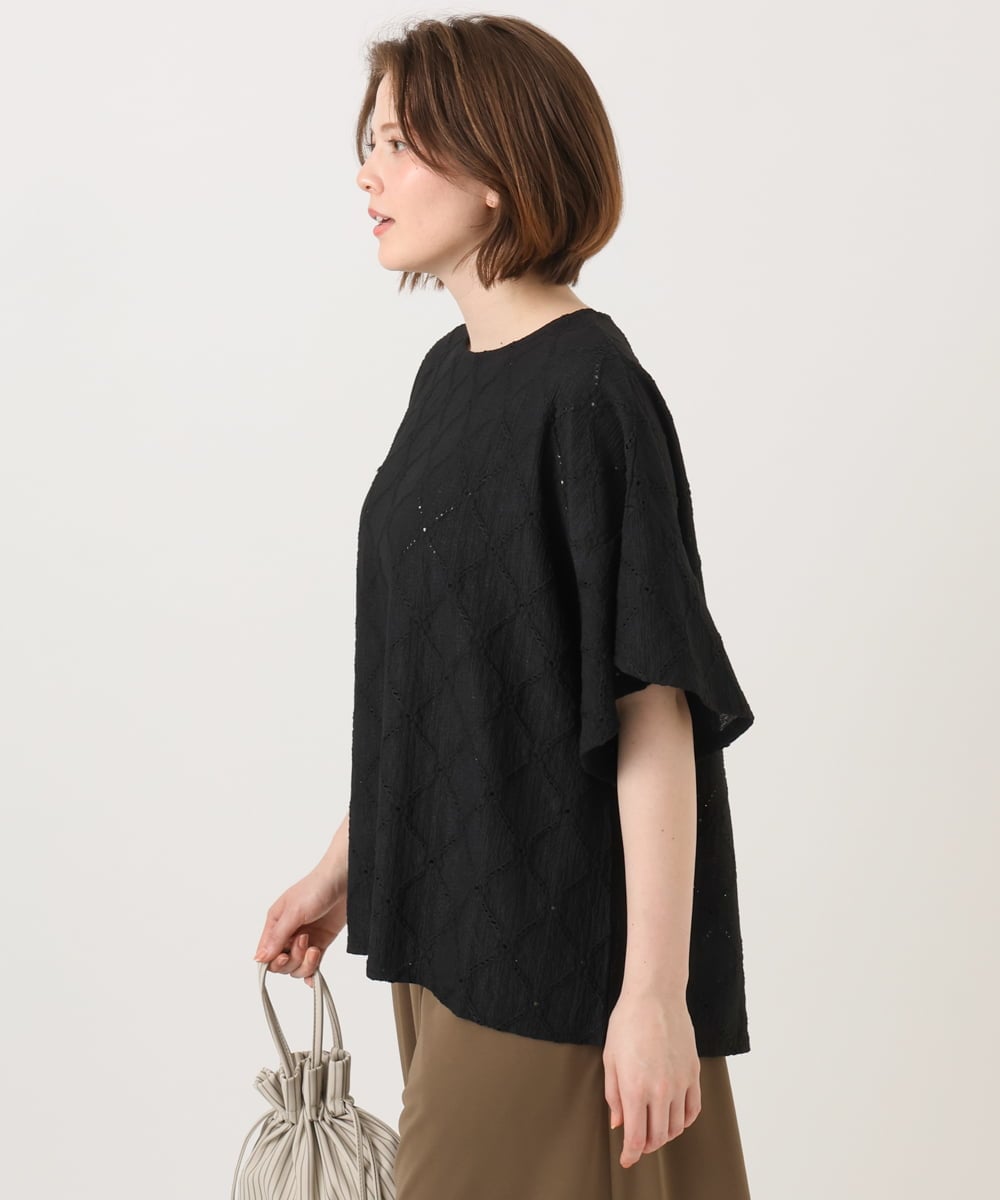 OLKGD37069 eur3(エウルキューブ) 【WEB先行販売】【大きいサイズ】アイレットレースフレアスリーブトップス ブラック