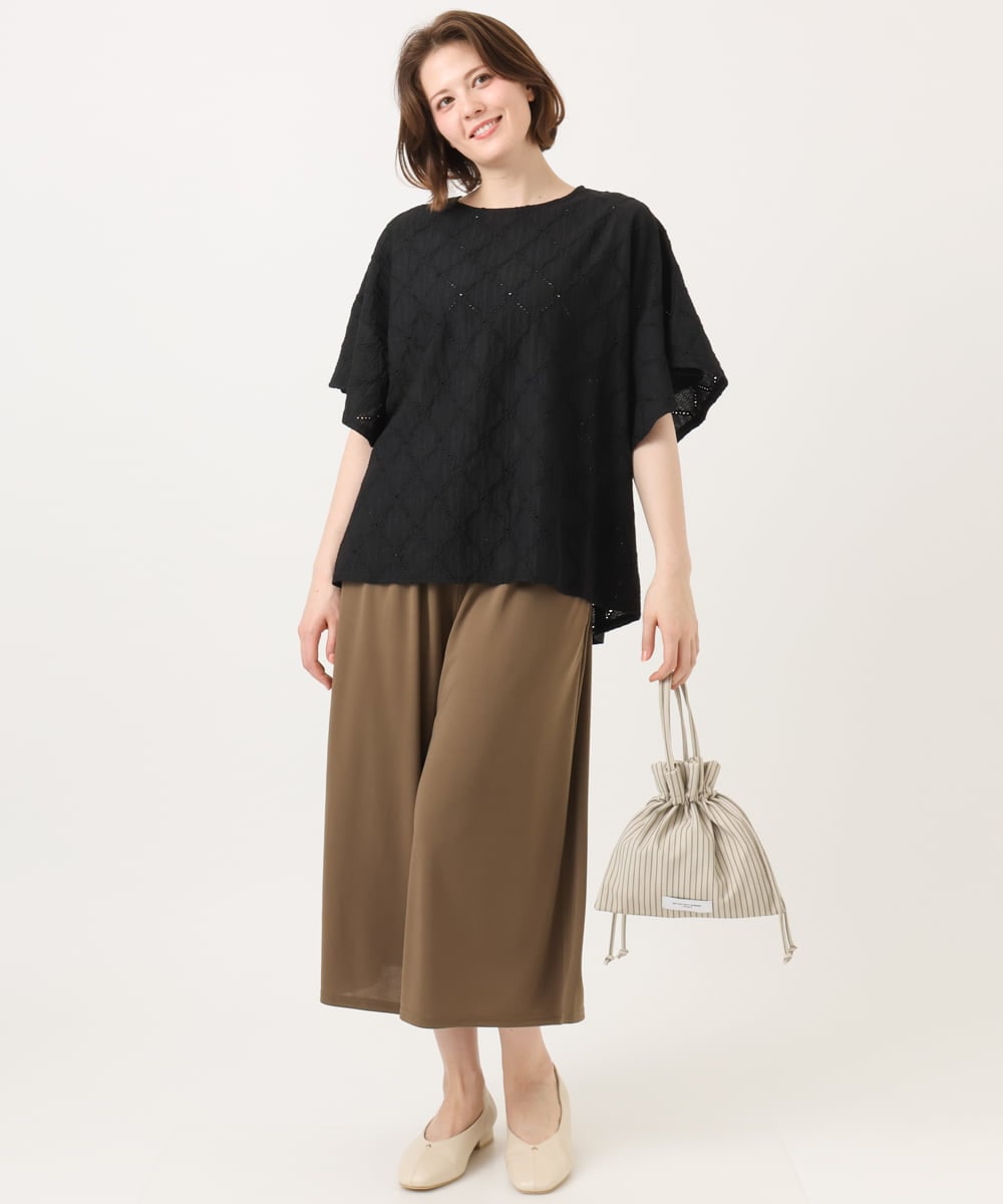 OLKGD37069 eur3(エウルキューブ) 【WEB先行販売】【大きいサイズ】アイレットレースフレアスリーブトップス ブラック