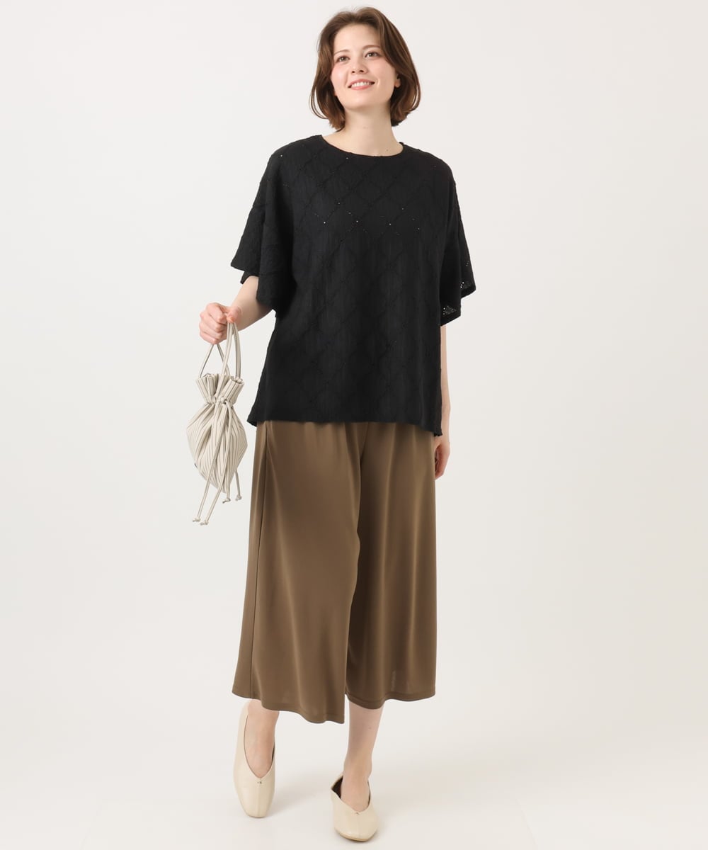 OLKGD37069 eur3(エウルキューブ) 【WEB先行販売】【大きいサイズ】アイレットレースフレアスリーブトップス ブラック