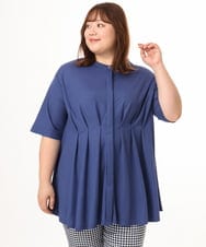 OLKGD38089 eur3(エウルキューブ) 【大きいサイズ】バンドカラージャージーブラウス ブルー