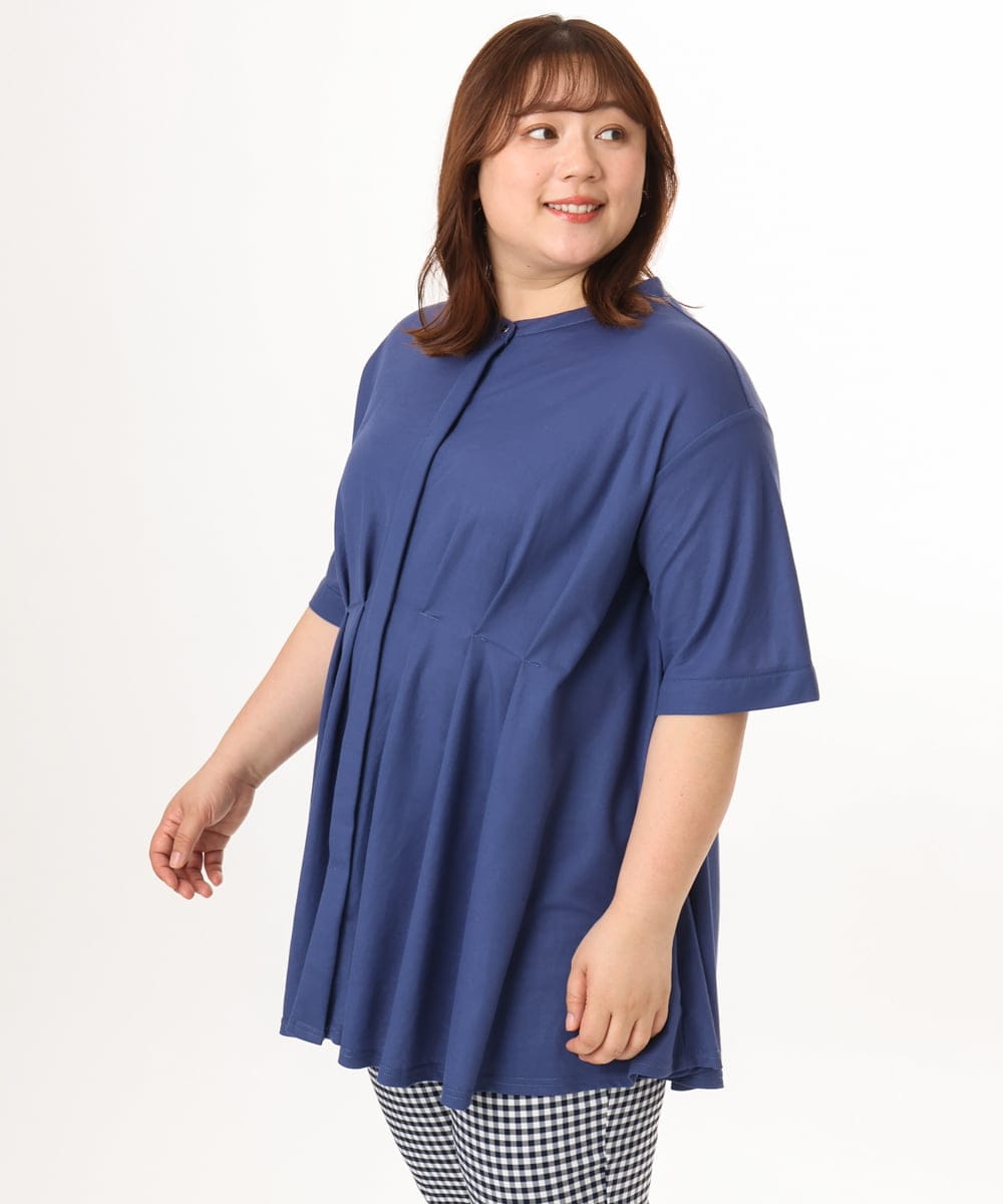 OLKGD38089 eur3(エウルキューブ) 【大きいサイズ】バンドカラージャージーブラウス ブルー