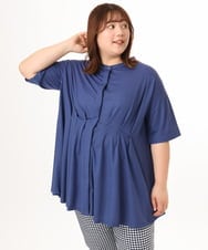 OLKGD38089 eur3(エウルキューブ) 【大きいサイズ】バンドカラージャージーブラウス ブルー