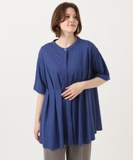 OLKGD38089 eur3(エウルキューブ) 【大きいサイズ】バンドカラージャージーブラウス ブルー
