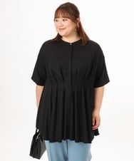 OLKGD38089 eur3(エウルキューブ) 【大きいサイズ】バンドカラージャージーブラウス ブラック