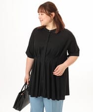 OLKGD38089 eur3(エウルキューブ) 【大きいサイズ】バンドカラージャージーブラウス ブラック