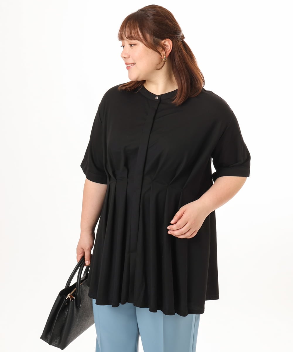 OLKGD38089 eur3(エウルキューブ) 【大きいサイズ】バンドカラージャージーブラウス ブラック