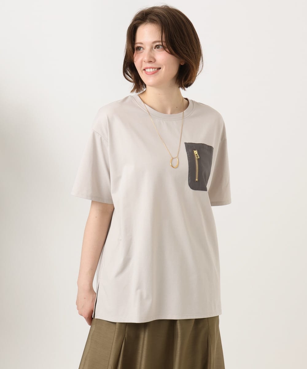 OLKGD39099 eur3(エウルキューブ) 【WEB先行販売】【大きいサイズ】ジップポケットコットンTシャツ グレージュ