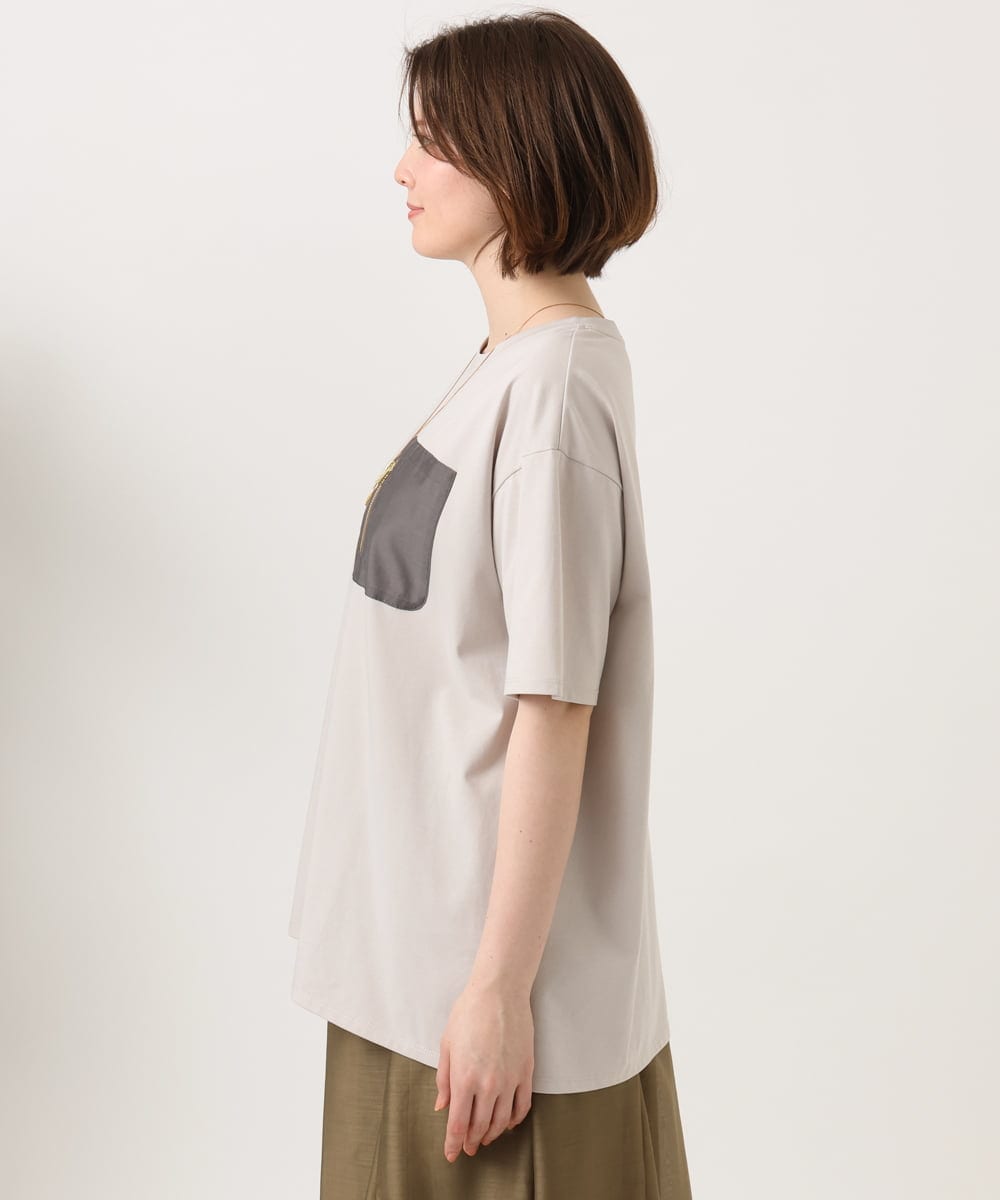 OLKGD39099 eur3(エウルキューブ) 【WEB先行販売】【大きいサイズ】ジップポケットコットンTシャツ グレージュ