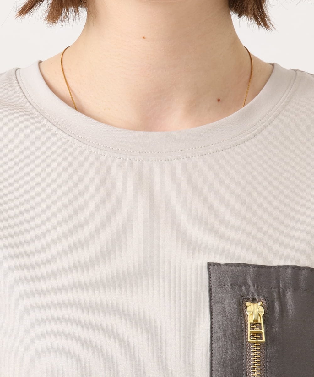 OLKGD39099 eur3(エウルキューブ) 【WEB先行販売】【大きいサイズ】ジップポケットコットンTシャツ グレージュ